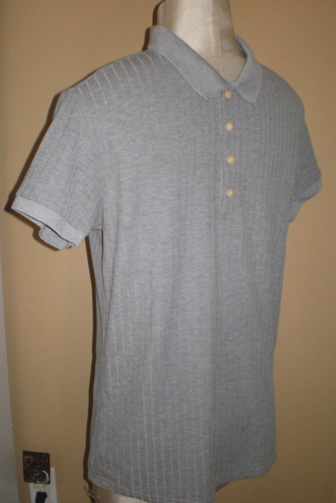 NITAGUT Mens GREY * GRAY Casual Short Sleeve Collared Ribbed Knit POLO Shirt S gallery