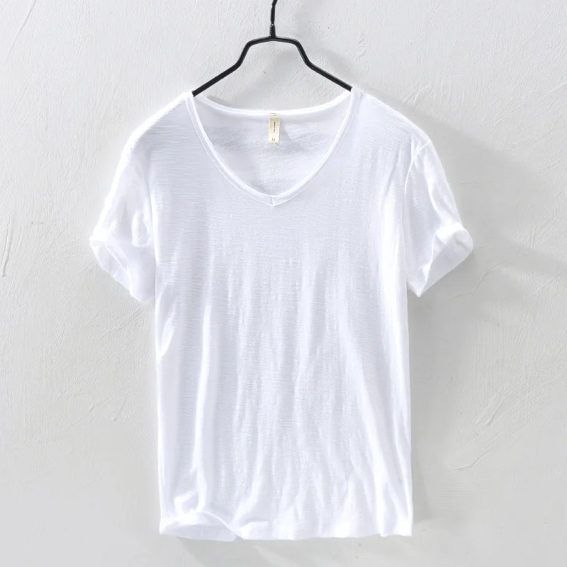 2026 New Mens T Shirt Pure Color V Collar Short Sleeved Tops Tees Men T-Shirt. gallery