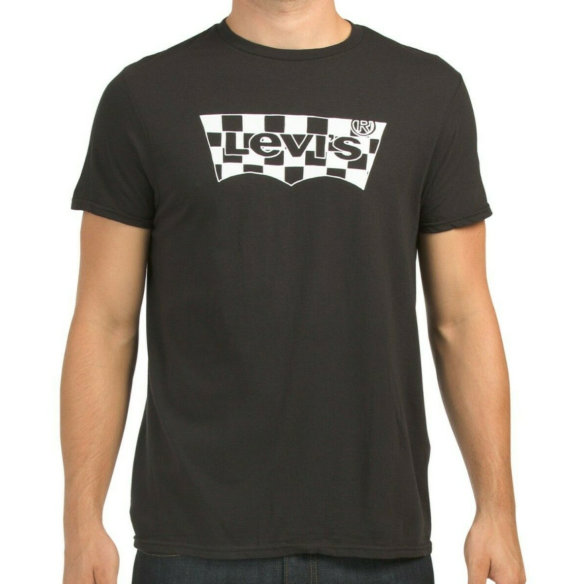 NWT LEVI'S MSRP $28.99 DUBAI CHECK WING LOGO MEN'S BLACK SHORT SLEEVE T-SHIRT S gallery
