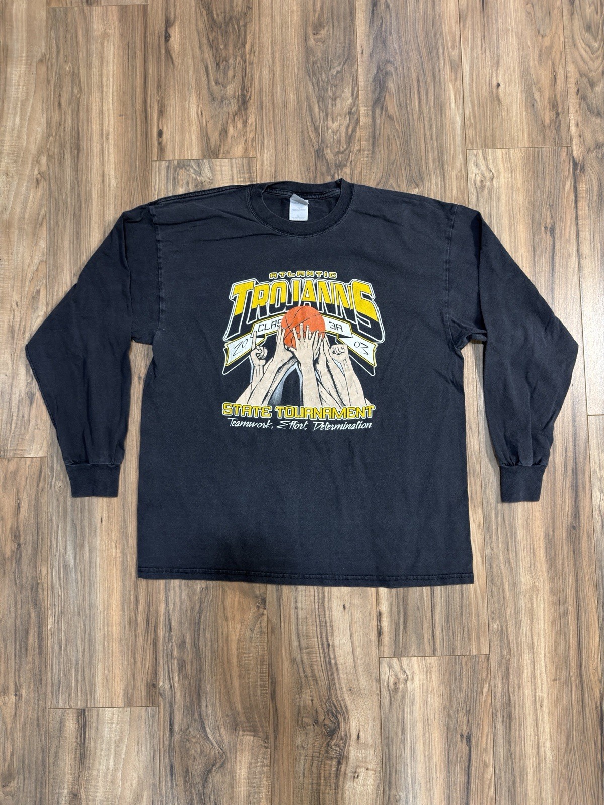 Vintage 2003 Atlantic High School Trojans Basketball Black Long Sleeve XL Shirt