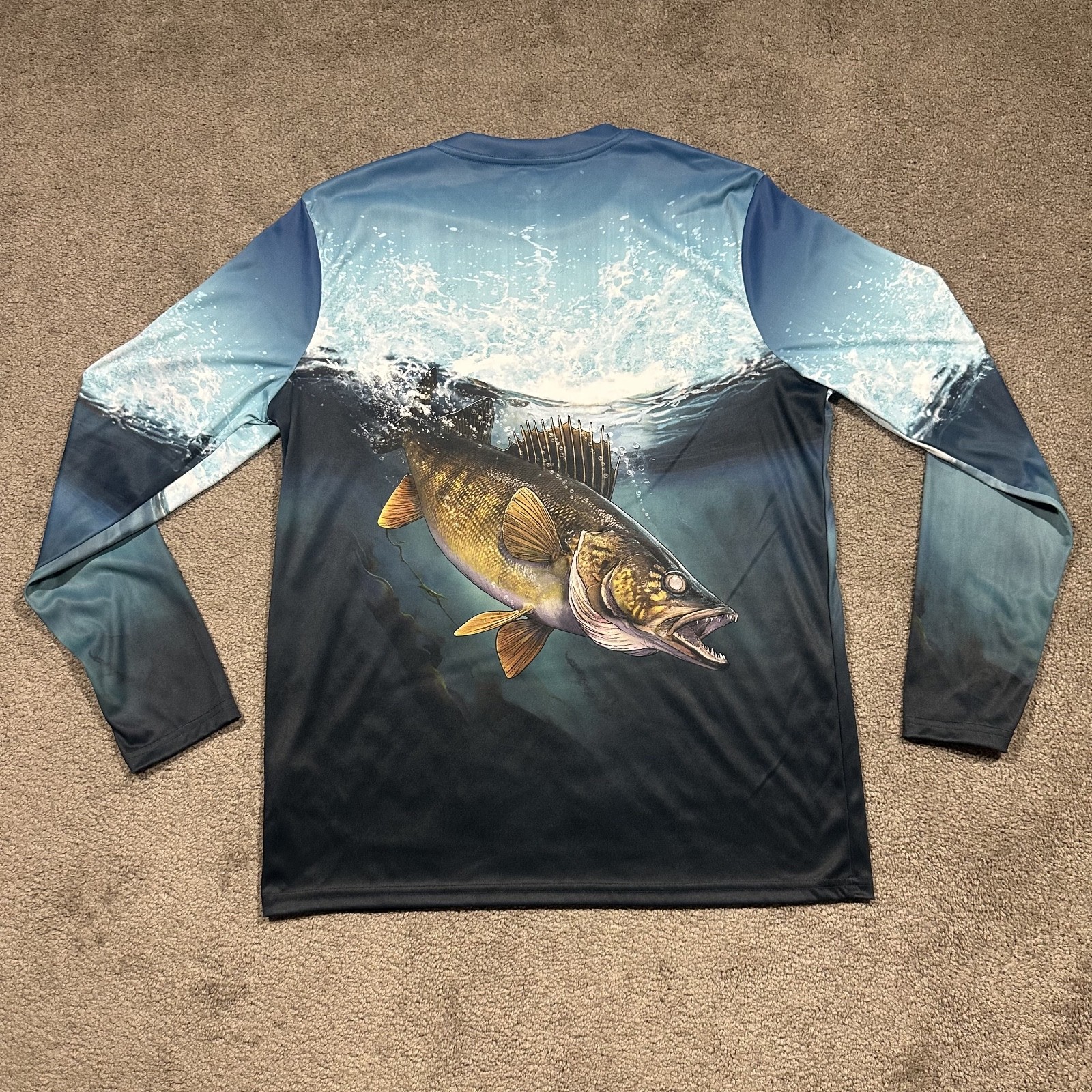 Fish N Vibe Long Sleeve Shirt Walleye Fishing Mens Medium Fish Fisherman AOP gallery