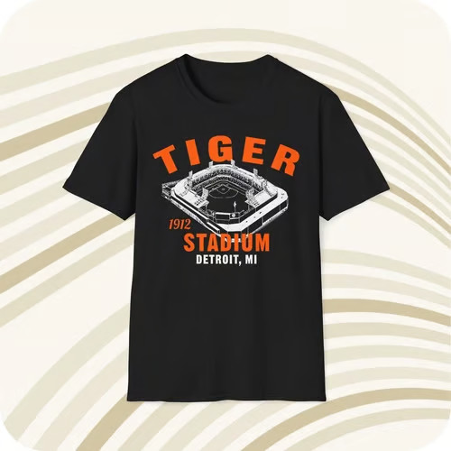Throwbackmax Tiger Stadium 1912 Classic Cut Baseball T-Shirt - Detroit Tigers gallery