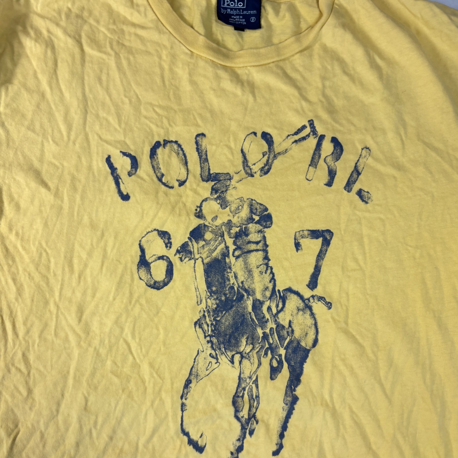 Polo Ralph Lauren Graphic Tee Yellow Short Sleeve Large Pony Crewneck Shirt SM gallery