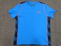 Under Armour Lightweight Quick Dry Breathable Logo Tee Shirt V Neck Mens XL Blue