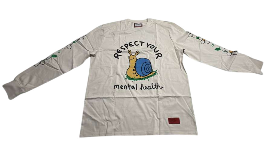 CHNGE Men's Respect Mental Health Crew Neck Cuff Long Sleeve T-Shirt, Cream, 3XL gallery