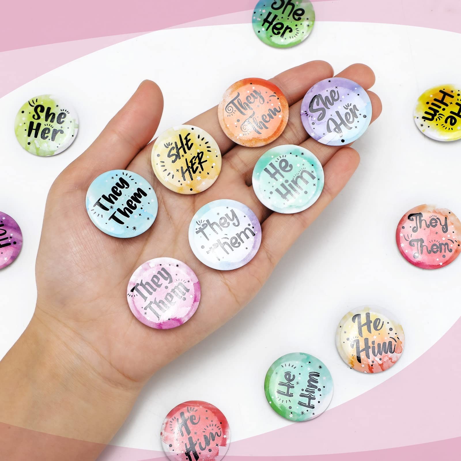 120 Pcs Pronoun Badges Pins Gender Identity Pins Round They Them Pronoun Pin ... gallery