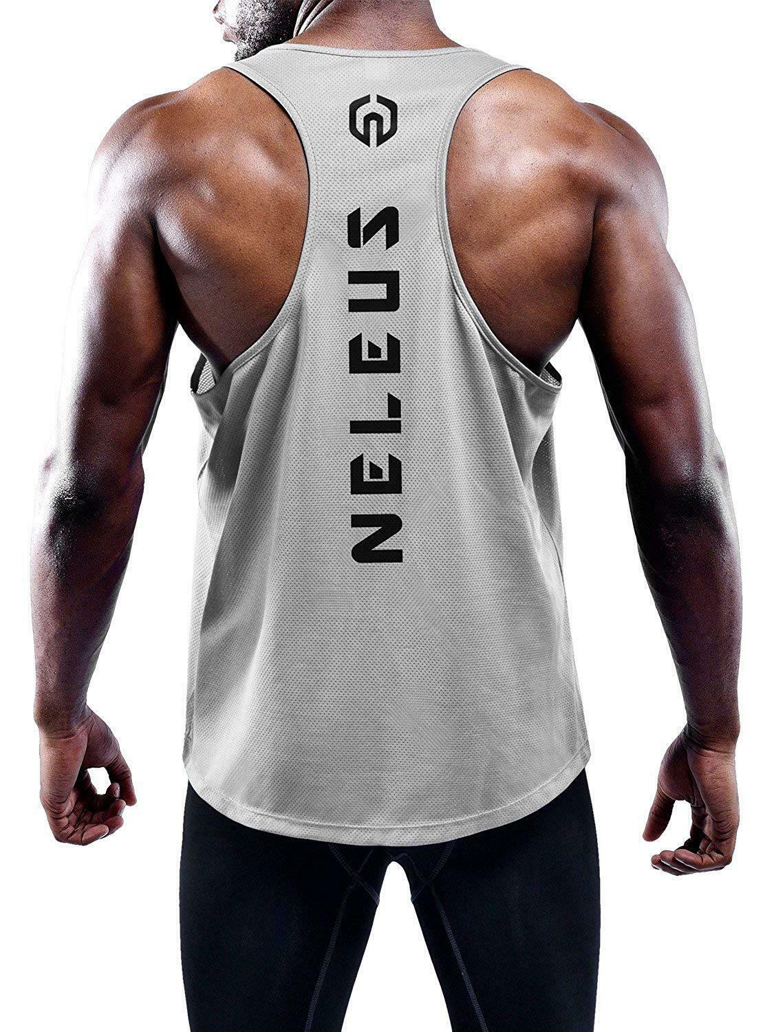 NELEUS ‘Dry Fit Logo Muscle’ Mesh Tank Top Men’s S Gym Workout Exercise Grey NWT