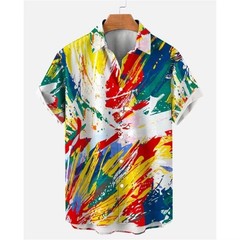 Mens Button Down Rainbow Psychedelic Heart Hawaiian Top Summer Gift Shirt
