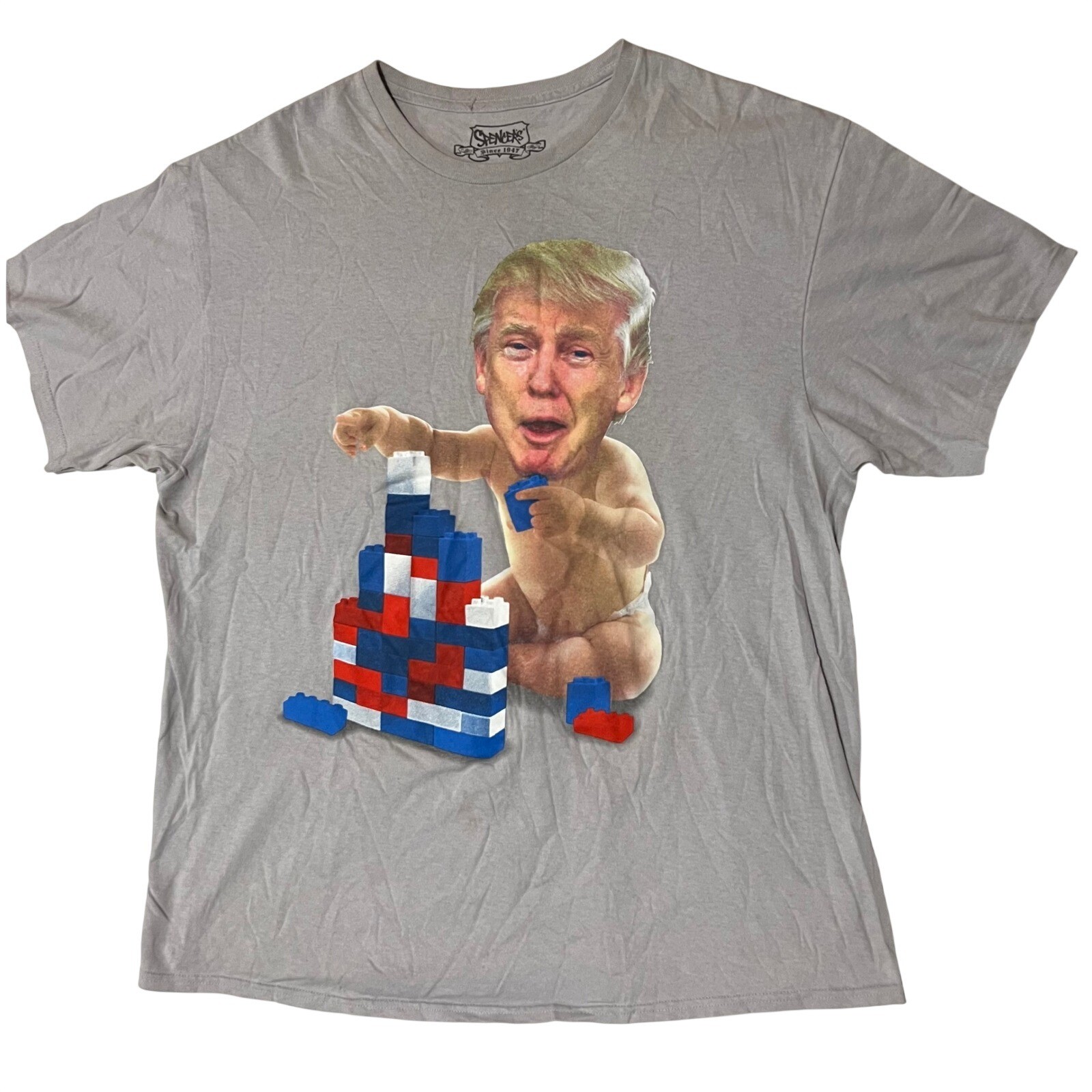 Spencers Donald Trump Baby Building Blocks Graphic Tee Gray Mens XL Shirt gallery