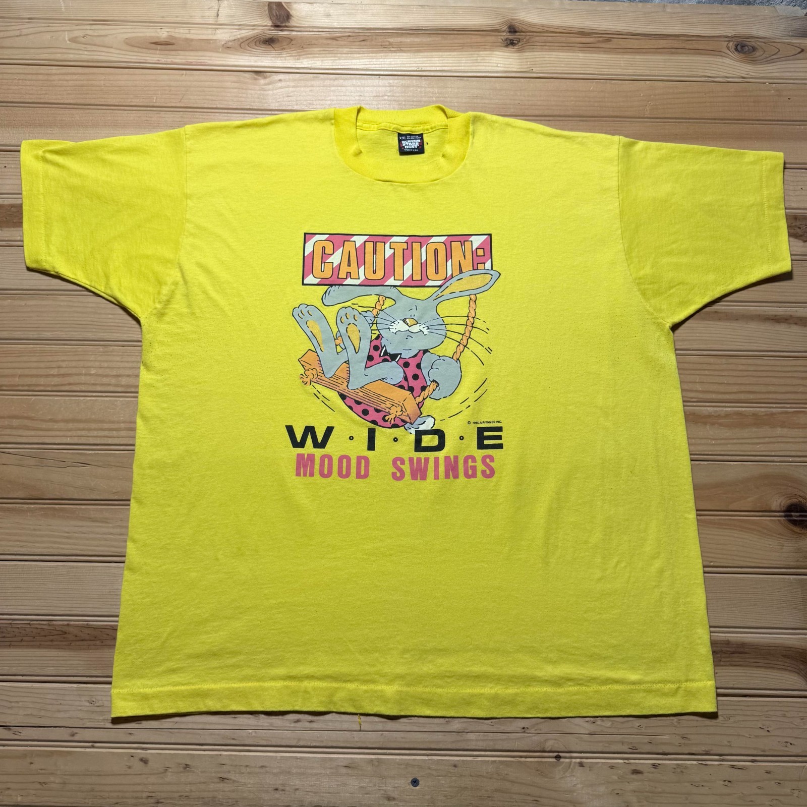 Vintage 80s 1989 Caution Bunny Wide Mood Swings Cartoon Funny Shirt USA Size XL