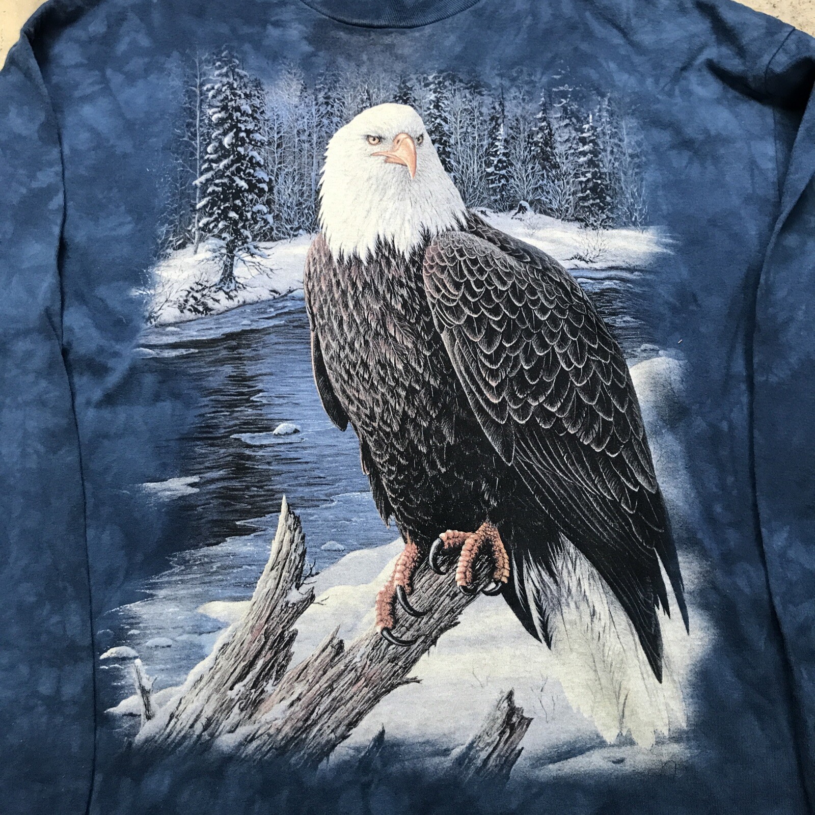 The Mountain Long Sleeve Shirt XL Eagle Winter Scene Blue Graphic Tie Dye Rare gallery