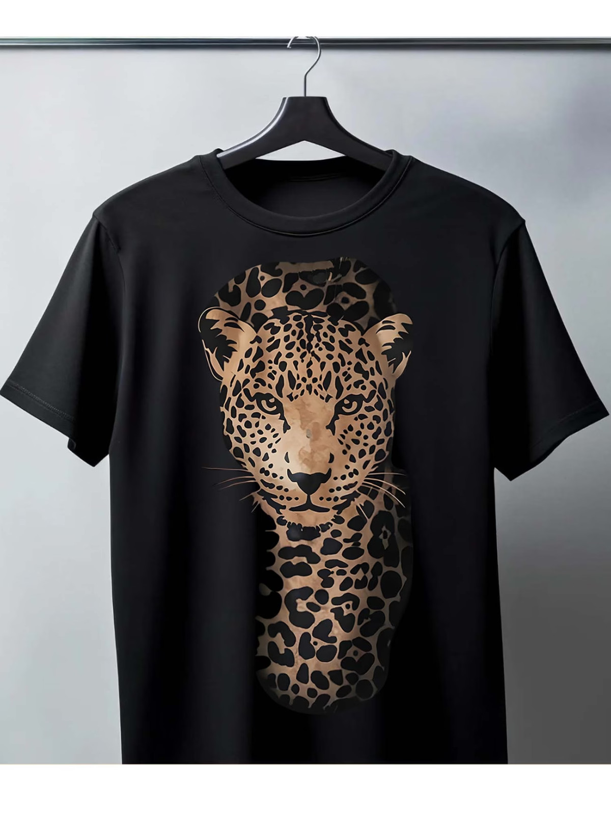 Black Pure - Cotton Men's T - Shirt: Leopard Head Pattern Theme gallery
