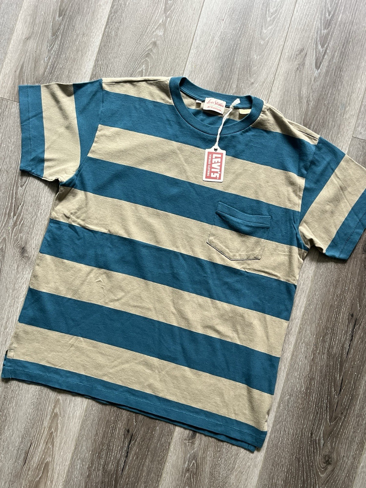 LEVIS VINTAGE CLOTHING LVC 1940’S SPLIT HEM T-SHIRT STRIPE BLUE/GRAY MEDIUM NWT gallery