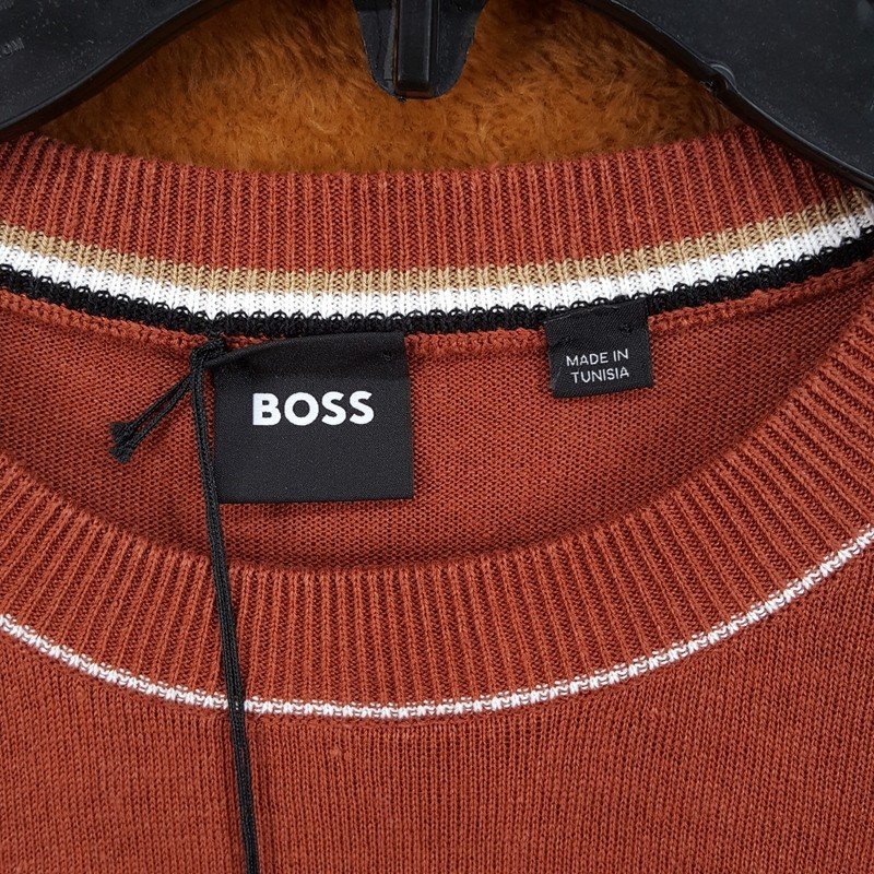 HUGO BOSS Shirt Mens Large Burnt Orange Pullover Crew Linen Knit JIOVANOTTO $198 gallery