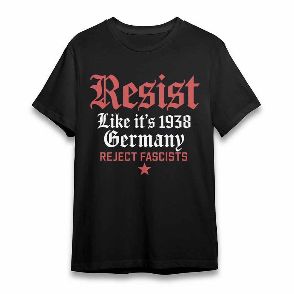 Anti Fascism Text Statement Tee Short Oversize Black Cotton Men’s Comfy T-Shirt❀