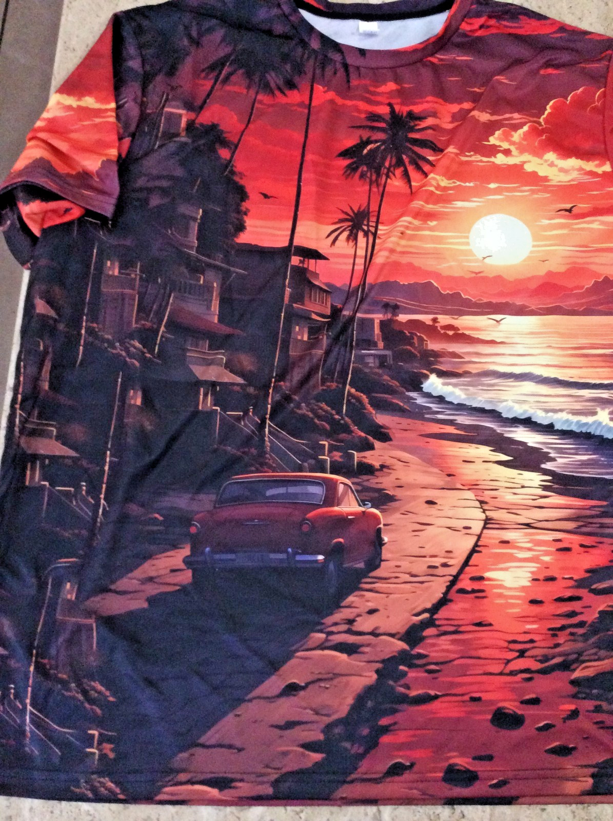 ADULT MEN'S 4X Miami Sunset Beach T-shirt TEE Lightweight rayon Vivid Graphics gallery