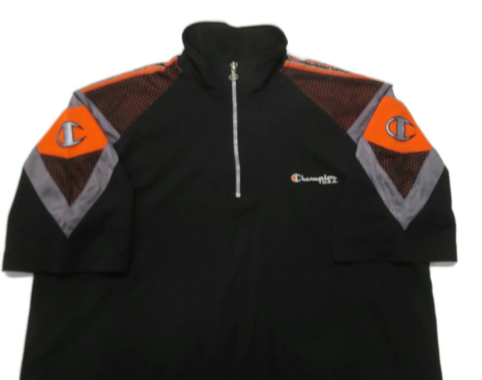 Champion 1/4 Zip Pullover Shirt Mens Large Short Sleeve Black Windbreaker Golf gallery