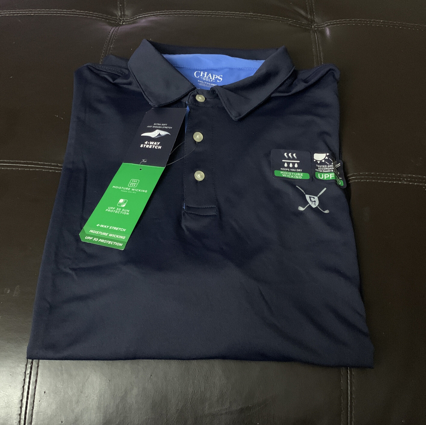 NWT Chaps Golf Polo Shirt Men’s Size XXL 2XL 4-Way Stretch Wicking Navy Blue Y6
