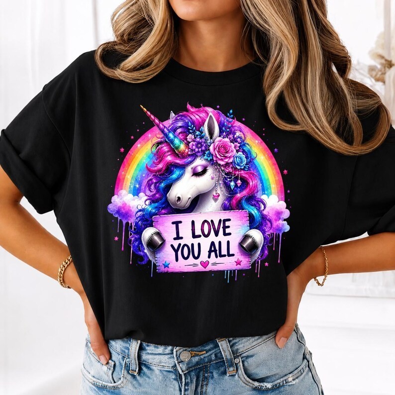 Rainbow Unicorn Graphic Tee, Colorful Fantasy Floral Shirt gallery