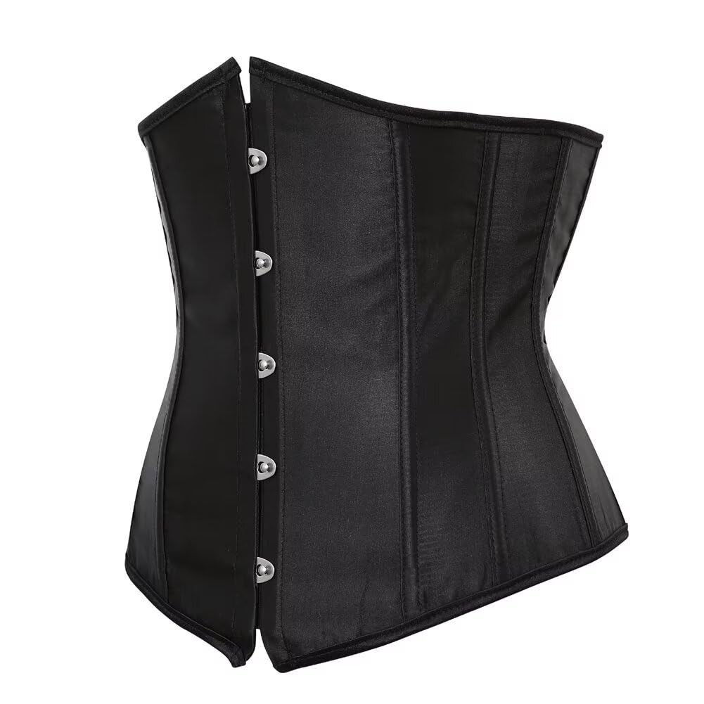 Black Corset Underbust Lace up Boned Brocade Waist Training Plus Size XS gallery