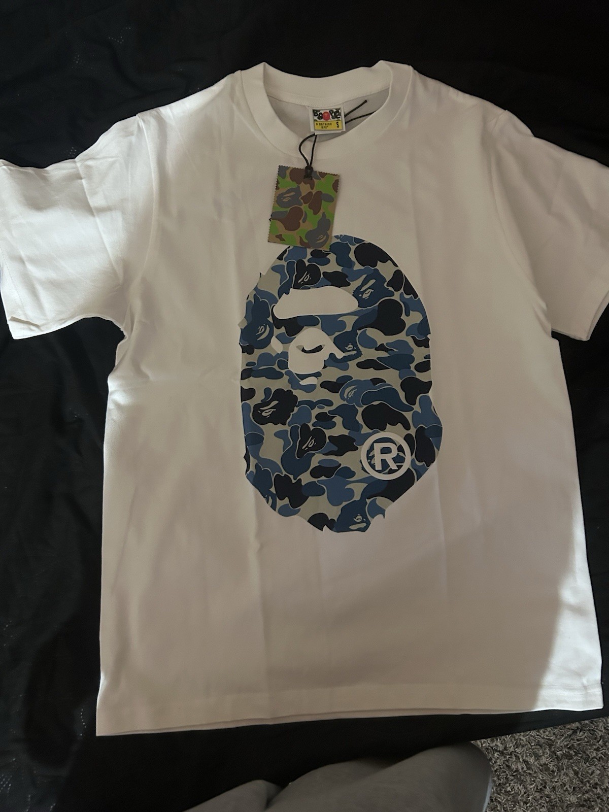 A Bathing Ape BAPE White/Blue Camo Ape Head Graphic Tee Crew Neck Men’s S gallery