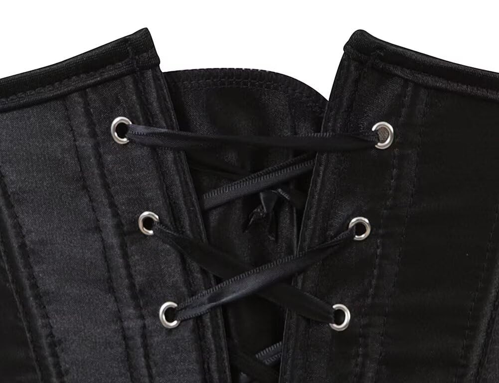 Black Corset Underbust Lace up Boned Brocade Waist Training Plus Size XS gallery