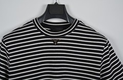 Men’s Prada Black & White Striped Knit T-Shirt S | Metal Plaque Detail