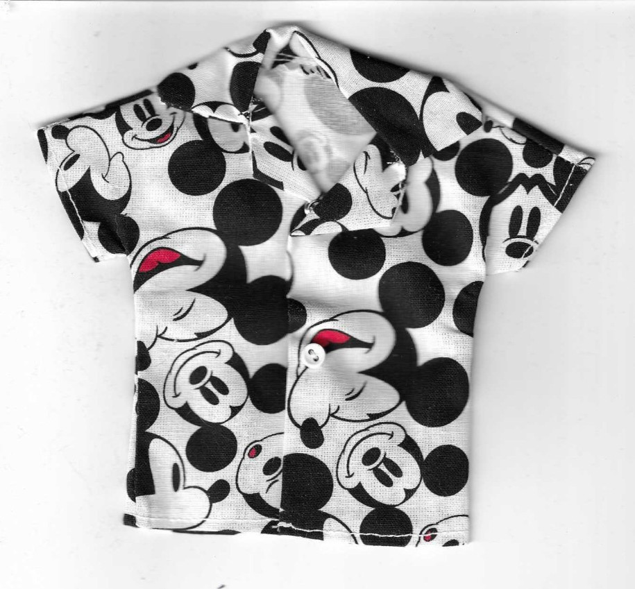 Homemade Doll Clothes-Mickey Mouse Print Shirt that fits Ken Doll B5