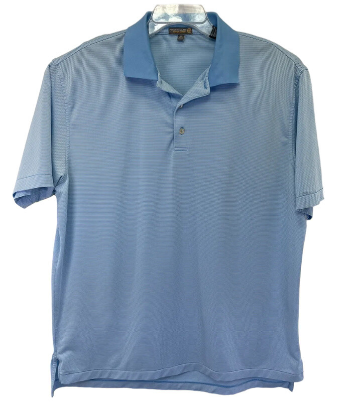 Peter Millar Summer Comfort E4 Mens XL Blue/White Striped Golf Polo Shirt (Y6)