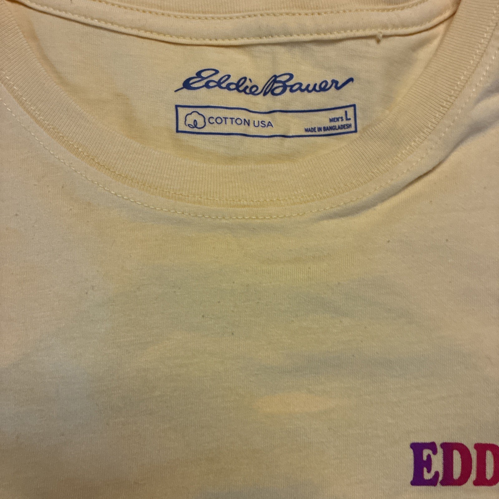 Eddie Bauer ~ Men's Size L Yellow / Rainbow Logo Graphic Short Sleeve T-Shirt gallery