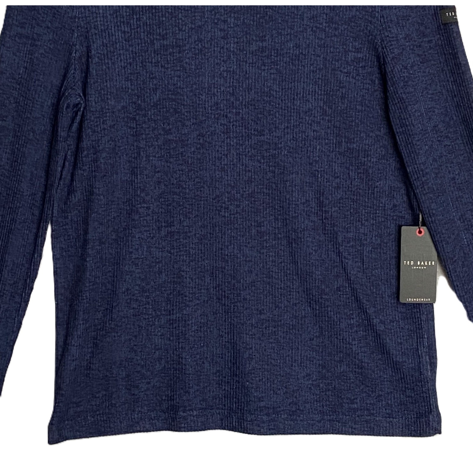 Ted Baker London T-Shirt Men's Small Ribbed Crew Neck Long Slv Navy Heather NEW gallery