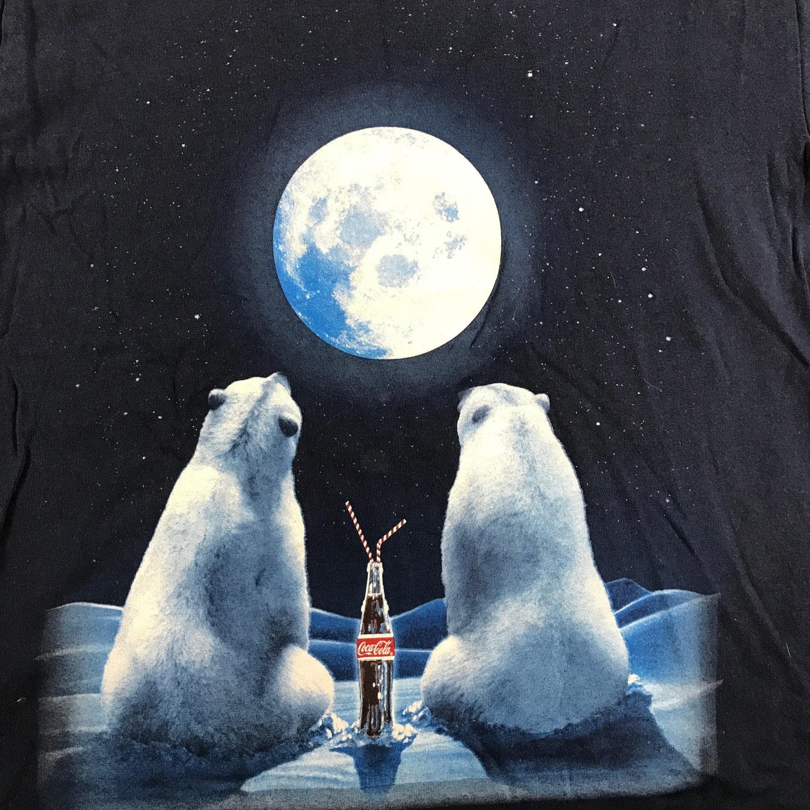 Coca-Cola Shirt Mens Medium Blue Polar Bear Moon Coke Bottle Graphic Tee gallery