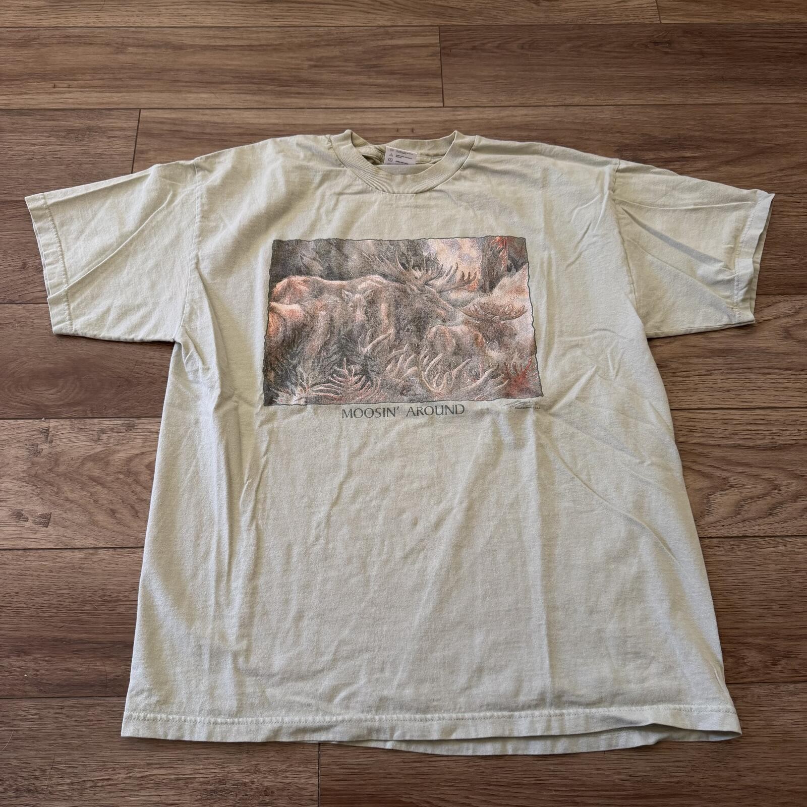 Vintage 90s Moosin' Around Nature Art Shirt XL Funny Earthy gallery