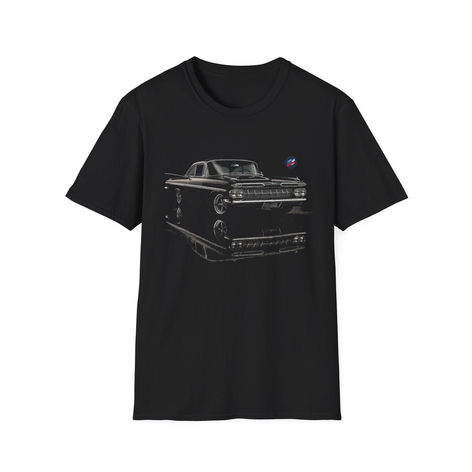 1959 Chevy Impala Shirt – Classic Lowrider Black Coupe Reflection Tee gallery