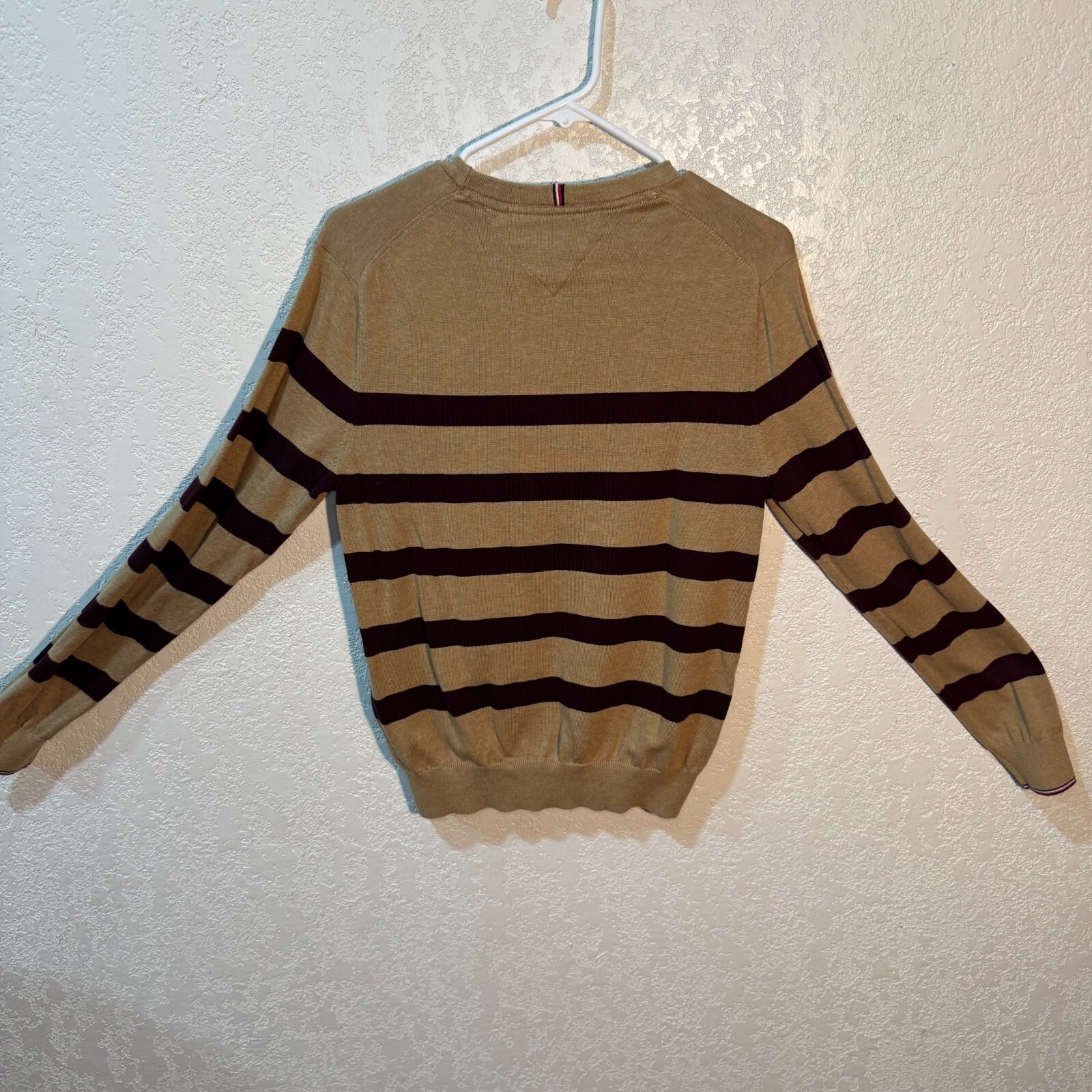Tommy Hilfiger Long Sleeve Stripped Mens Sweat Shirt-Color Biege with Maroon gallery