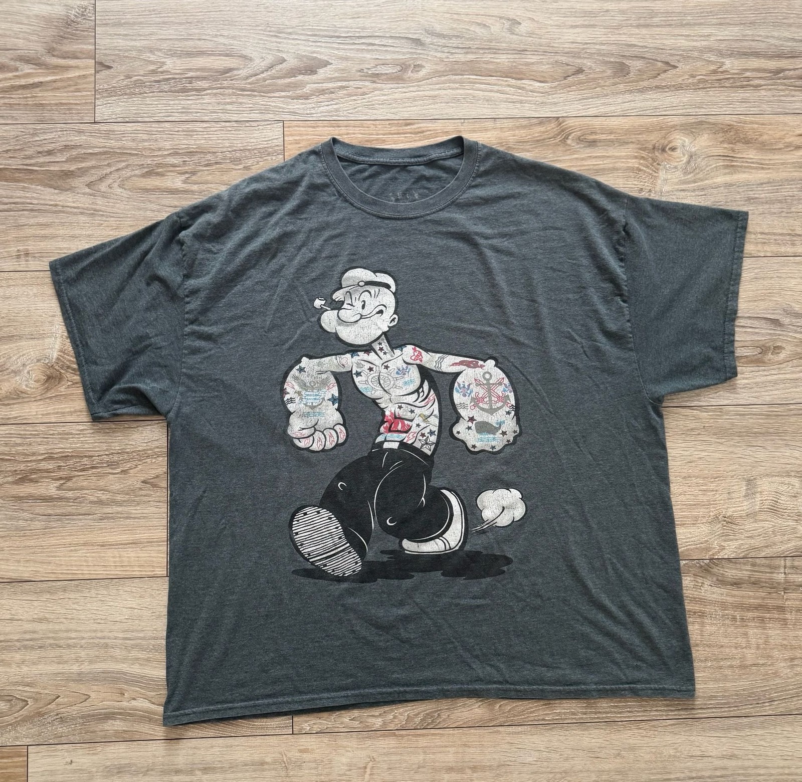 Popeye the Sailor Man Tattoo Graphic Charcoal Gray T-Shirt gallery