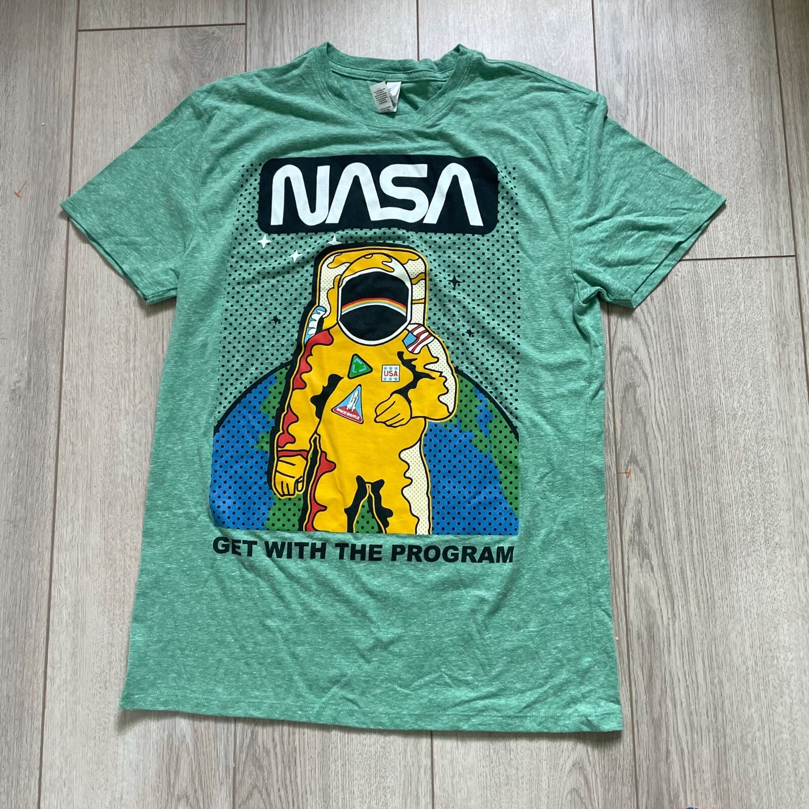Threadfast Nasa Get with the Program Space T-Shirt Men's Medium Green Astronaut gallery