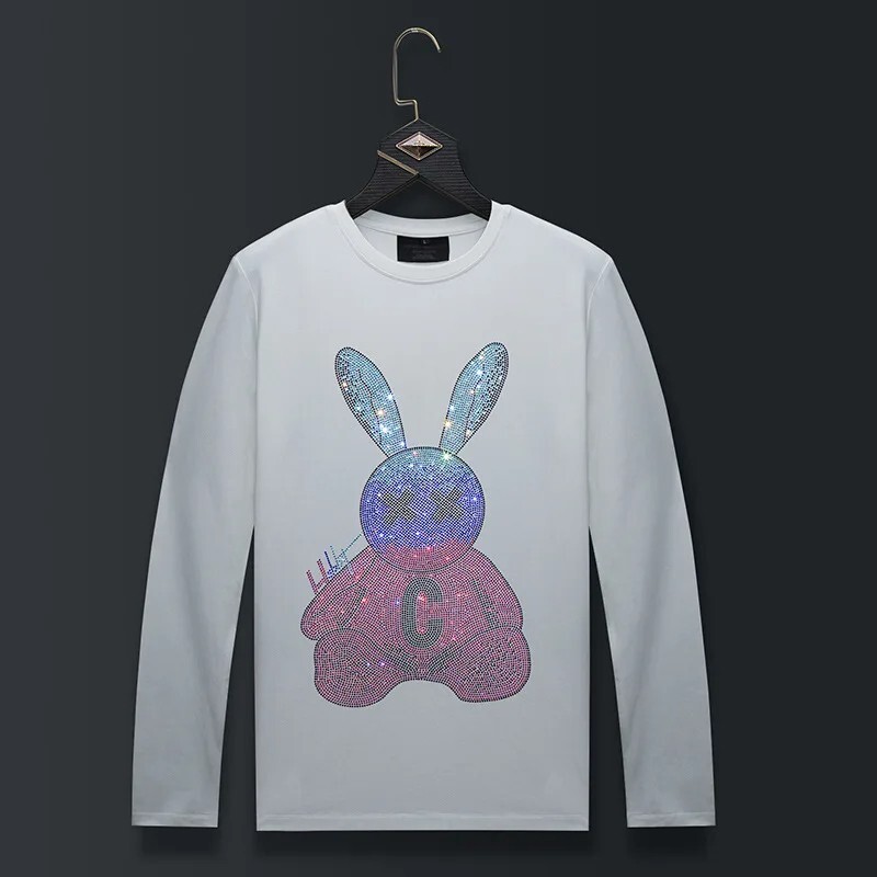 Fashion Bunny Trend Rhinestone Long Sleeve Luxury Men T-Shirt Plus Size 6XL gallery