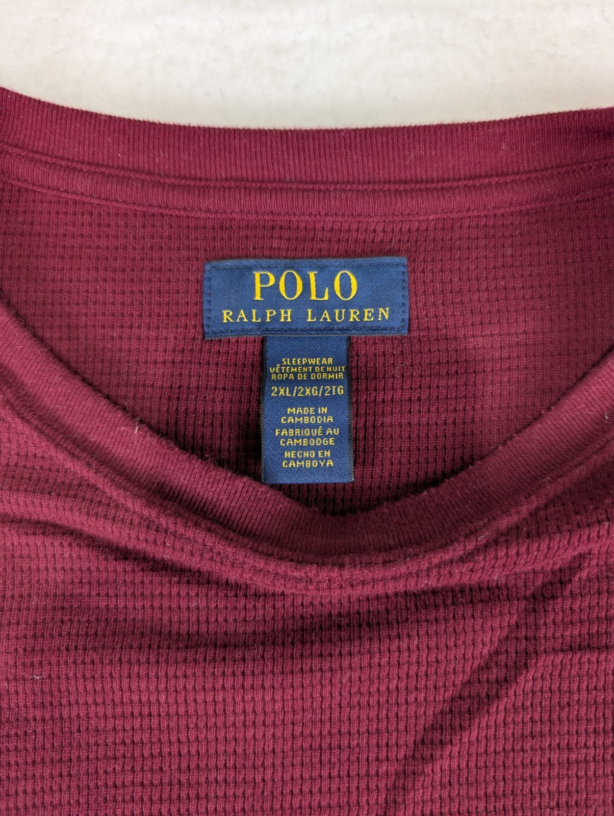 POLO RALPH LAUREN Waffle Knit Crewneck Pull-On Thermal Maroon Shirt Men's 2XL gallery