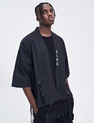Niepce Matte Black Tee Japanese Samurai T-Shirt Kanji Embroidery Shirt