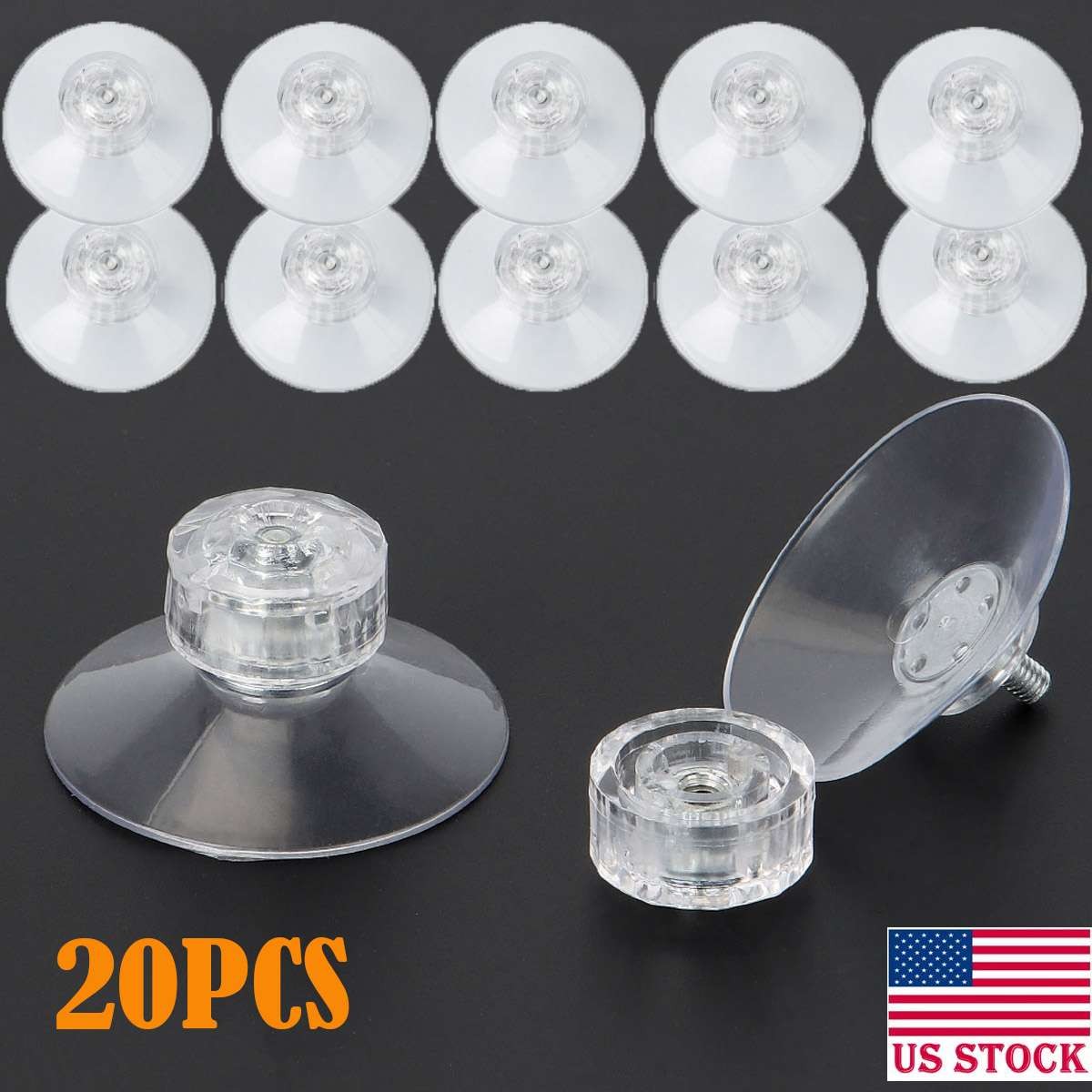 20 Pcs Strong Suction Cups with M4 Screw Rod Knurled Hook Clear Kitchen Glass