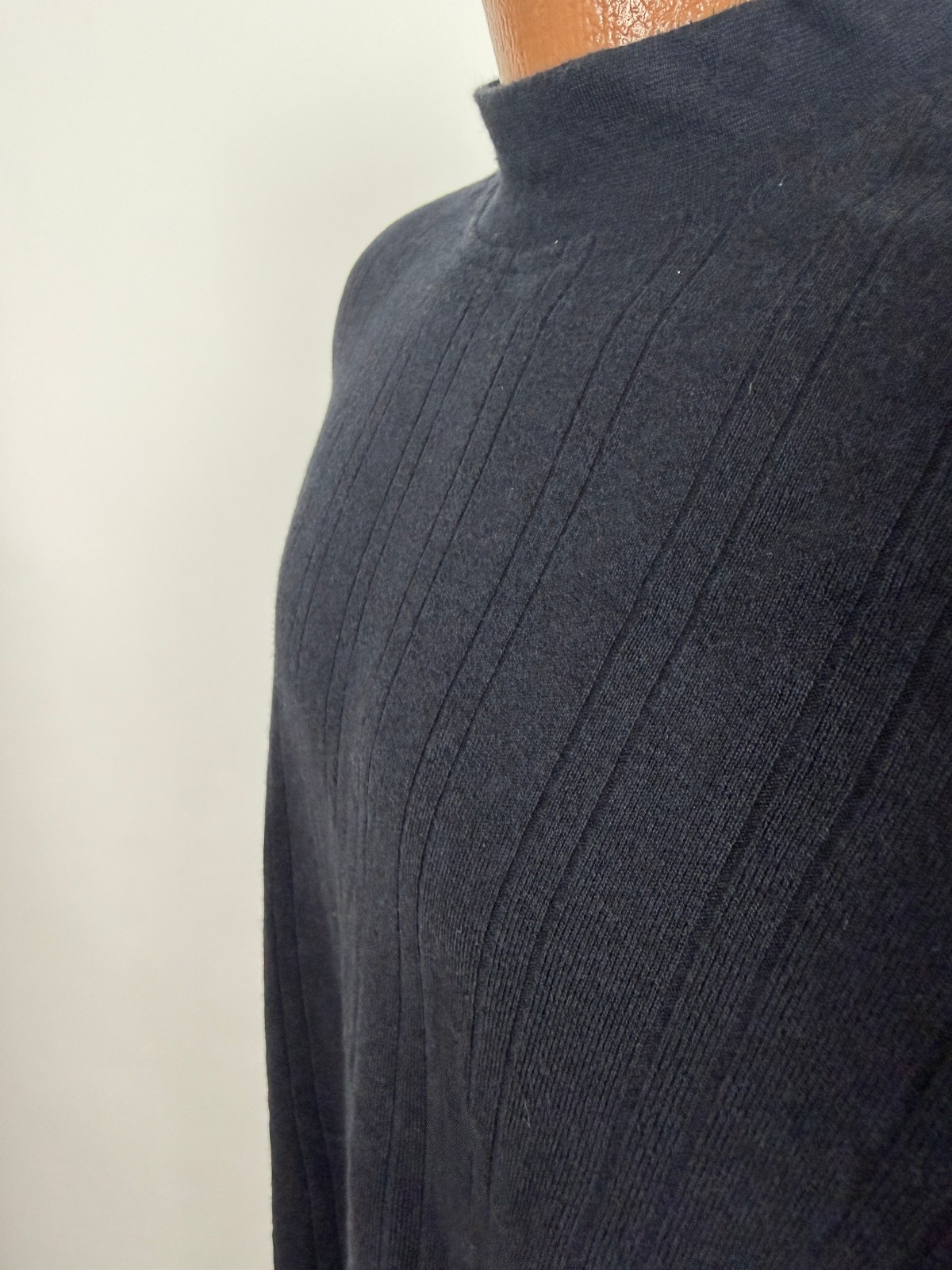 Vintage Ribbed Mock Neck Shirt Men XL Stretchy Minimal Preppy Black Rayon Cotton gallery