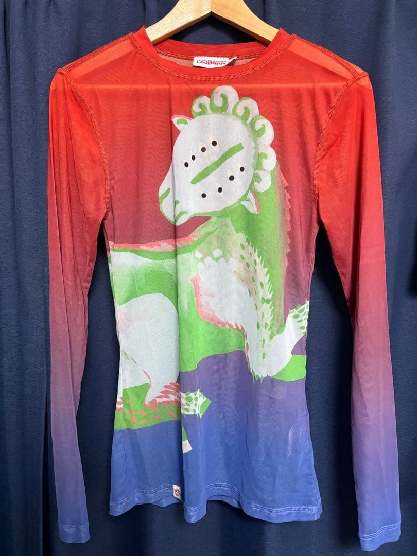 CHARLES JEFFREY LOVERBOY Graphic Semi-Sheer Shirt Red L From Japan