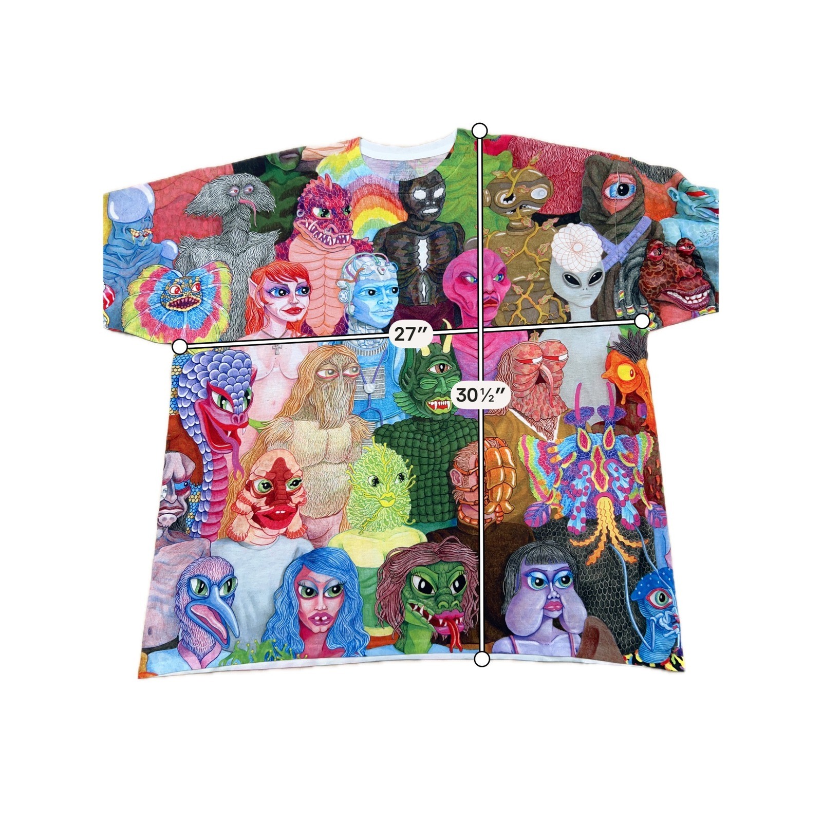 Mens Artistic All Over Print Alien Monster Graphic Tee Multicolor Threadless 2XL gallery