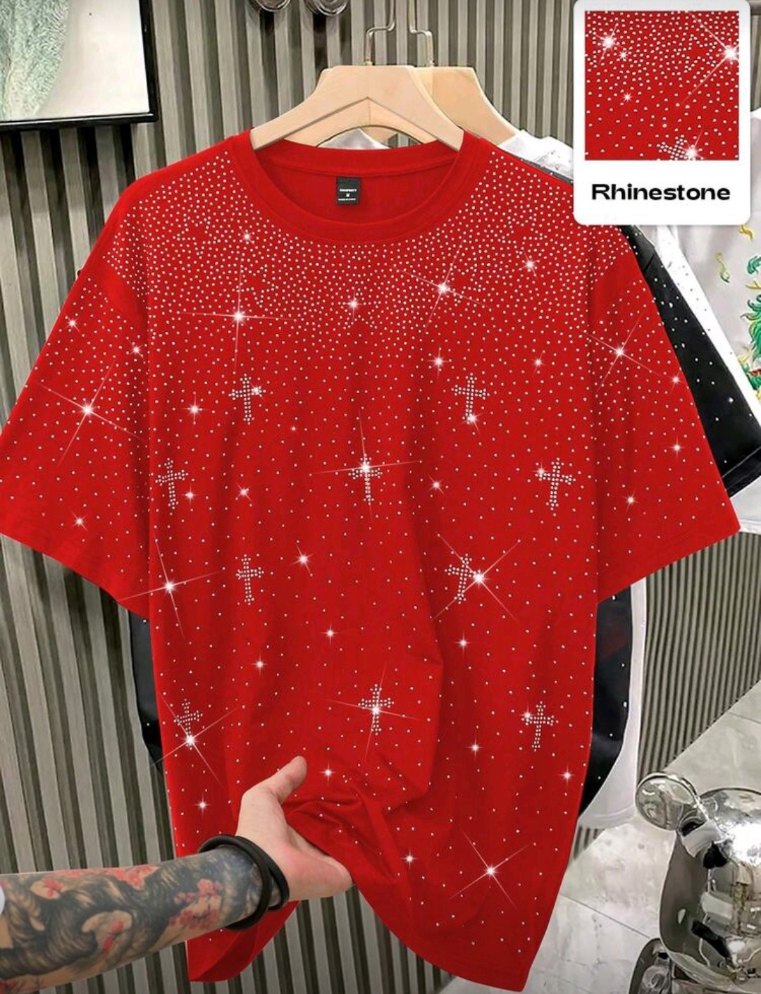 New Men Women Luxury Diamond Crosses Stars Rhinestones Fashion T-Shirt 7 Colors gallery