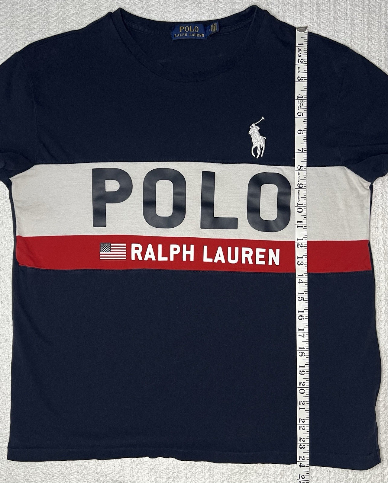 Polo Ralph Lauren Flag Logo Colorblock T-Shirt – Men’s Size M 20” X 24”– Navy gallery