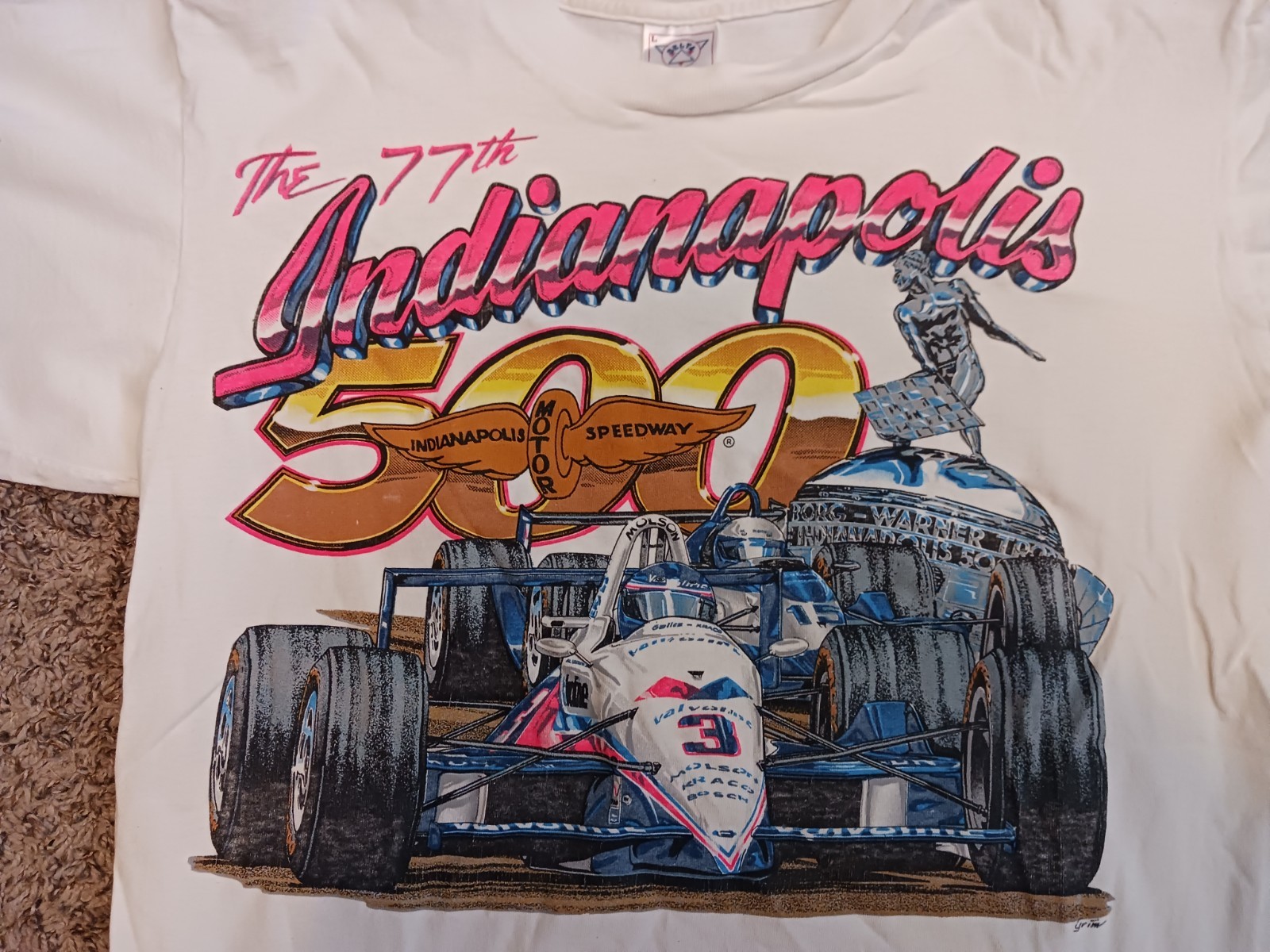 VINTAGE 1993 77th Indianapolis 500 T-Shirt Al Unser Jr Size L Delta USA Made gallery