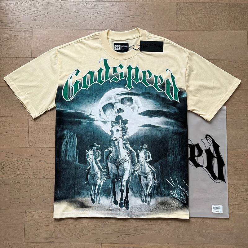 25/SS NEW Godspeed Rock Skeleton Knight print pattern Tee Washed Mens T-shirt gallery