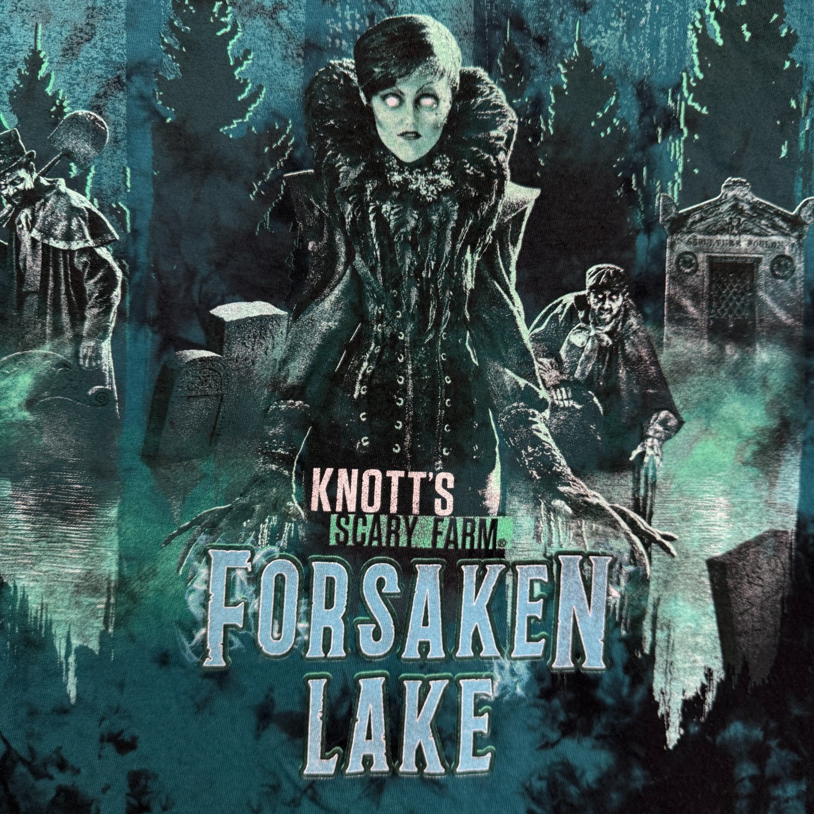 Vintage Knotts Scary Farm Forsaken Lake Tee Shirt Adult Large Horror Rare Tiedye gallery