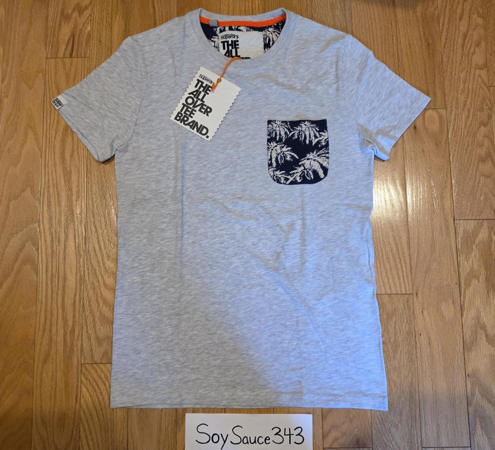 NEW MEN'S SUPERDRY FESTIVAL POCKET AOP PALM TREES GREY NAVY TEE SHIRT SIZE SMALL gallery